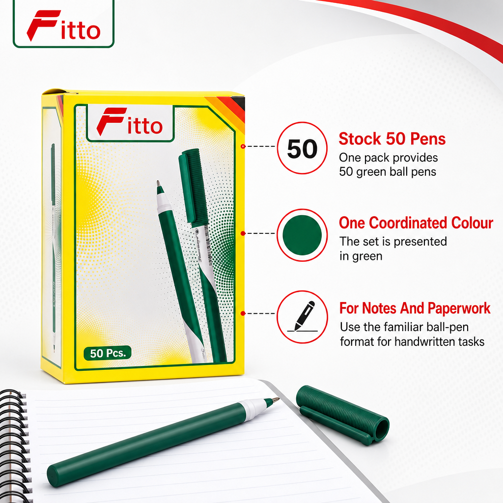 96 Pieces Ball Pens, Green, 50-Pack
