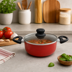 48 Pieces 20 cm Red Aluminum Non-Stick Saucepot with Glass Lid and Side Handles