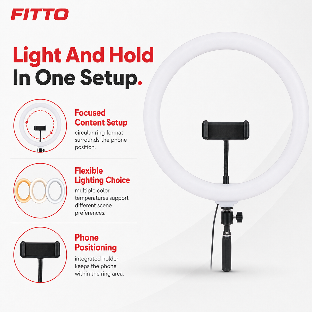72 Pieces LED Ring Fill Light with Phone Holder and Multiple Color Temperatures for Video, Photos and Content Creation