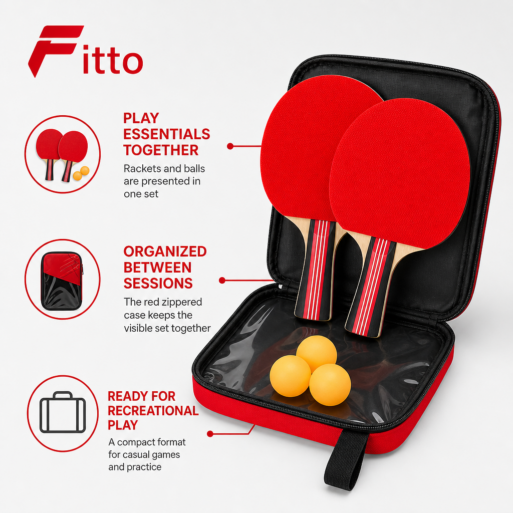 96 Pieces Table Tennis Racket Set with Balls, Red Zipper Carry Case