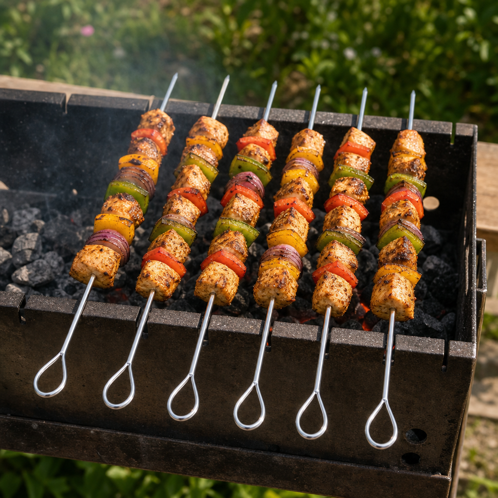 96 Pieces Stainless Steel Barbecue Skewer Set, 6 Pieces, 75 cm