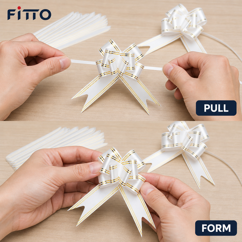 96 Pieces Pull Flower Ribbon Bows, 49 mm Assorted Colours, Decorative Celebration Ribbons, 10 Pieces