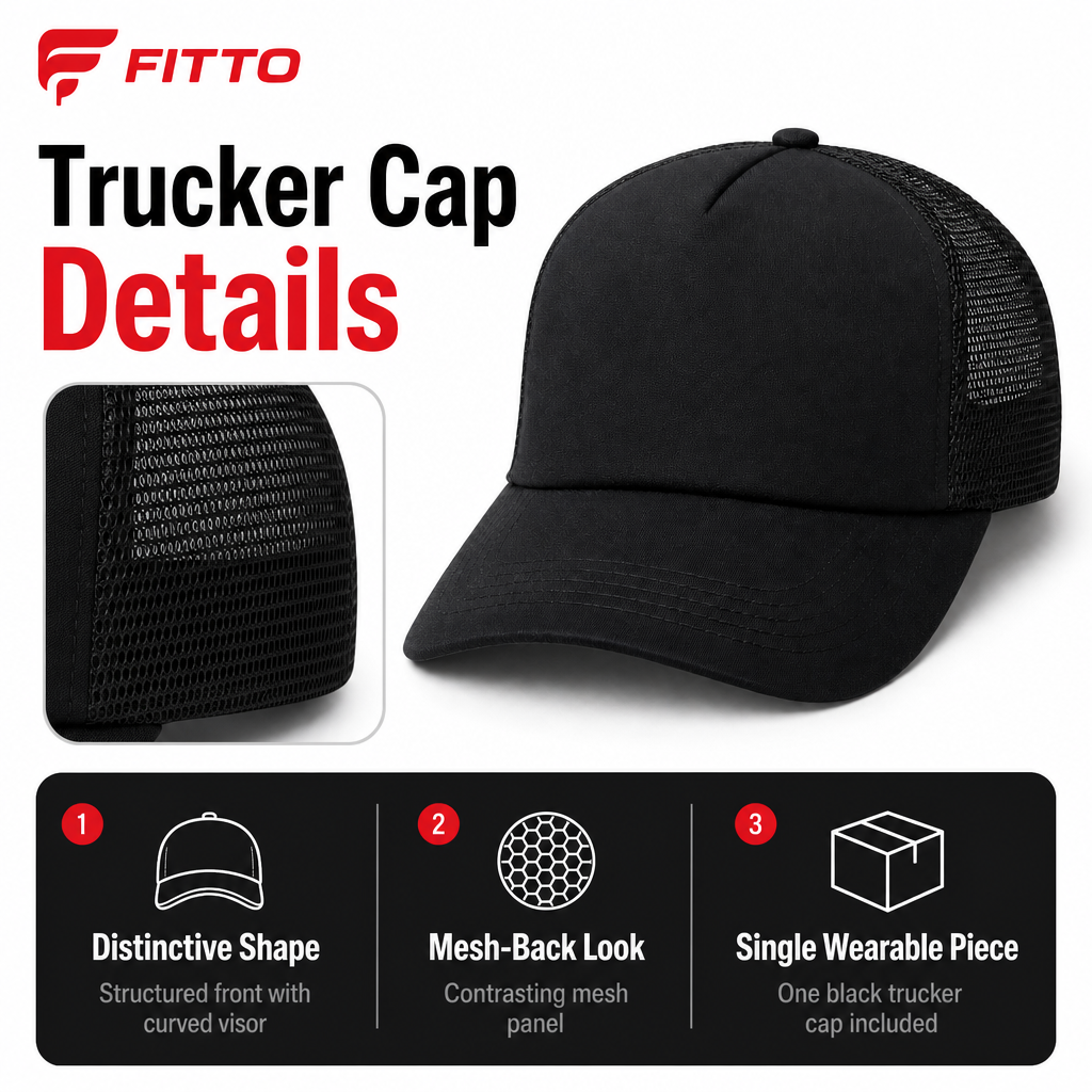 120 Pieces Trucker Caps Black Mesh-Back Curved Visor One Piece
