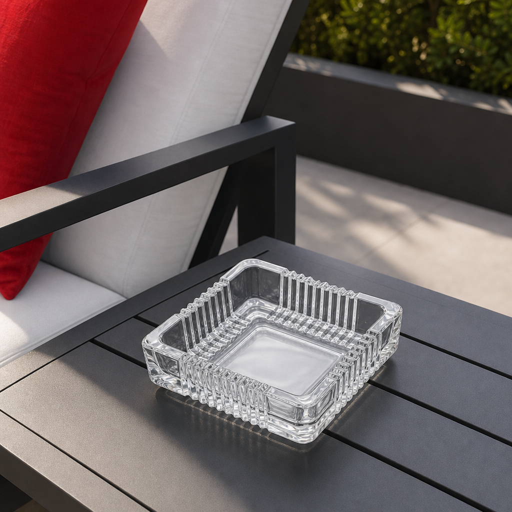 240 Pieces Clear Square Glass Ashtrays with Ridged Edge, 16 cm