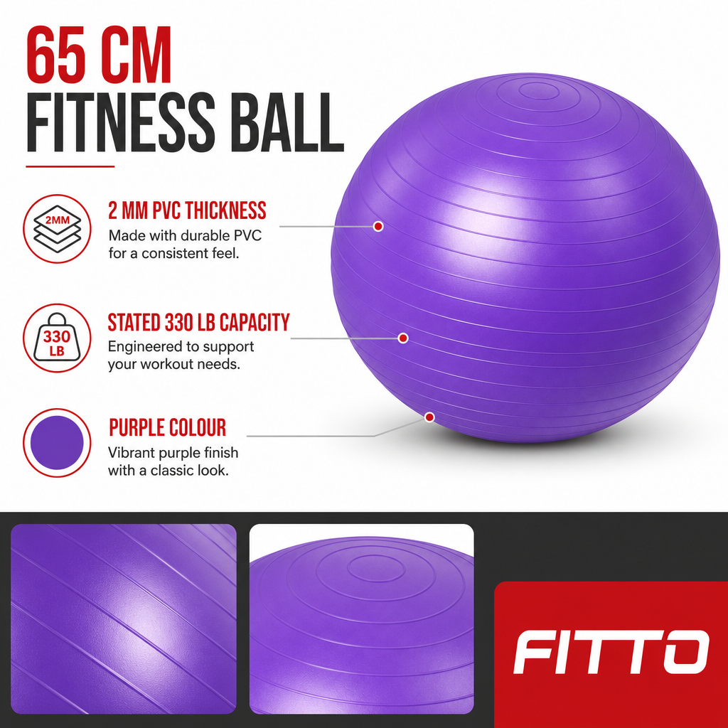 96 Pieces Exercise Ball for Fitness and Yoga, Purple PVC Stability Ball, 65cm, 2mm Thickness, 330 lb Capacity
