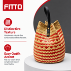 72 Pieces Handwoven Natural Fiber Bucket Handbags, Red and Cream Striped, 22 x 18 x 14 cm