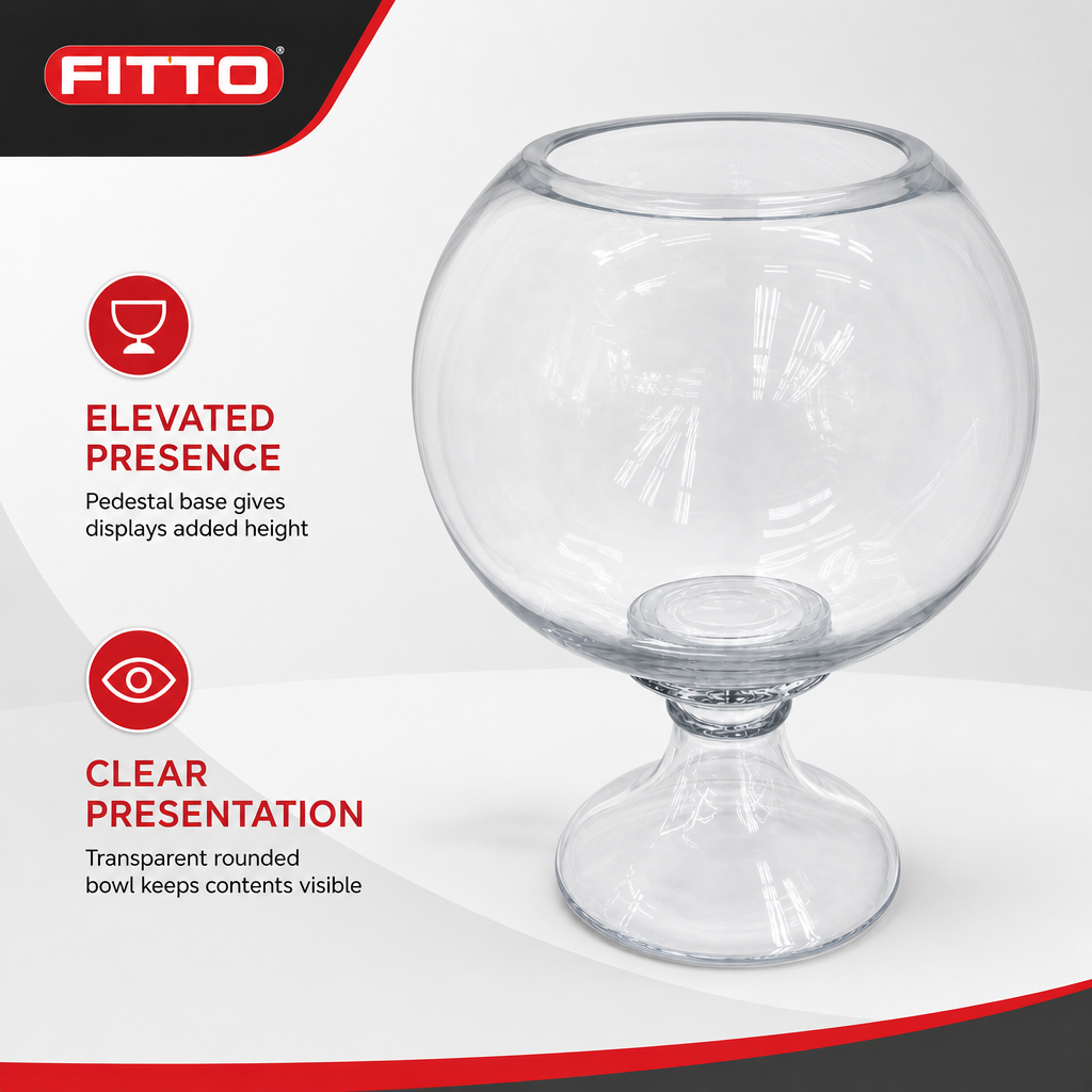 48 Pieces Round Glass Display Bowl with Pedestal Base, Clear Decorative Centerpiece, 35 cm