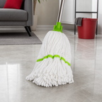96 Pieces Cotton Mop Head, 150 g, White with Green Connector for Floor Cleaning