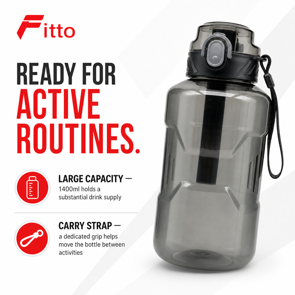 96 Pieces 1400ml Sports Water Bottles with Carry Strap, Smoke Gray