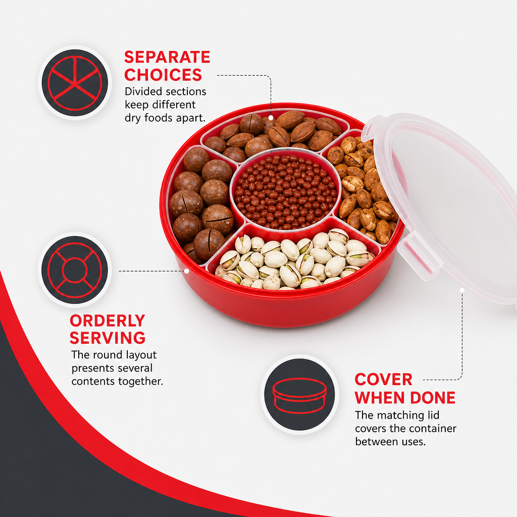 96 Pieces Round Divided Food Storage Containers with Lid, Masala and Snack Organizer, 26 x 26 x 11 cm