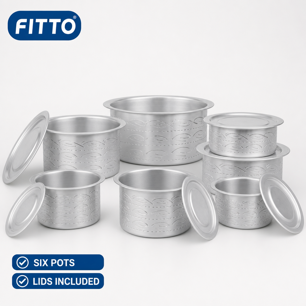 48 Pieces Silver Aluminium Round Cooking Pot Set with Lids, 6-Piece Set