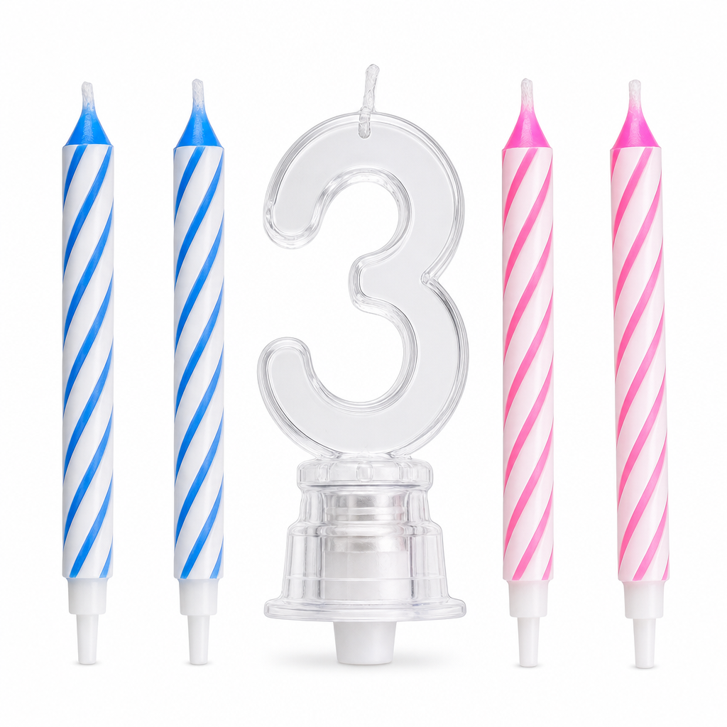 144 Pieces LED Happy Birthday Number 3 Cake Candle Set with 4 Candles, 9 cm, Multicolor