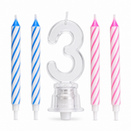 144 Pieces LED Happy Birthday Number 3 Cake Candle Set with 4 Candles, 9 cm, Multicolor