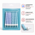 240 Pieces Blue and Purple Birthday Candles with Holders, 8-Piece Party Cake Candle Set