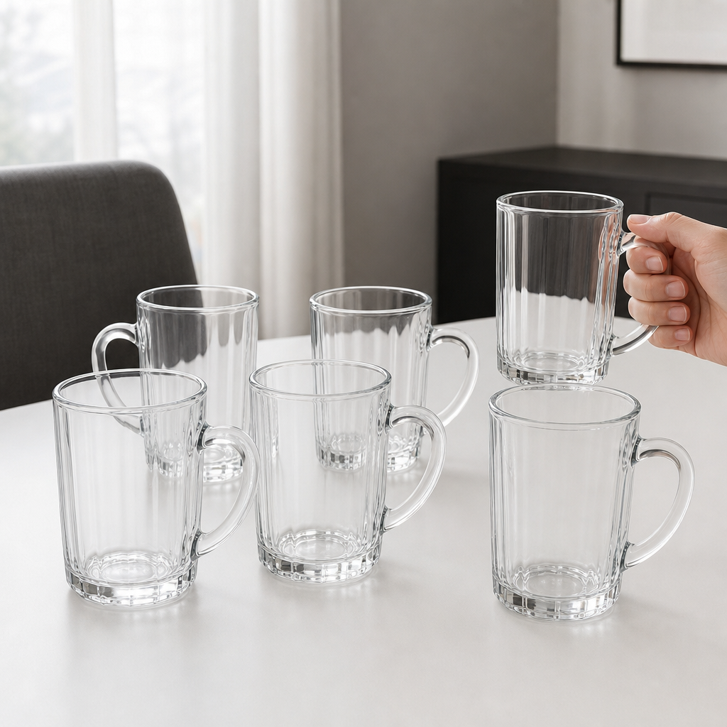 96 Pieces Clear Glass Mugs with Handles, 6-Piece Drinkwares Set