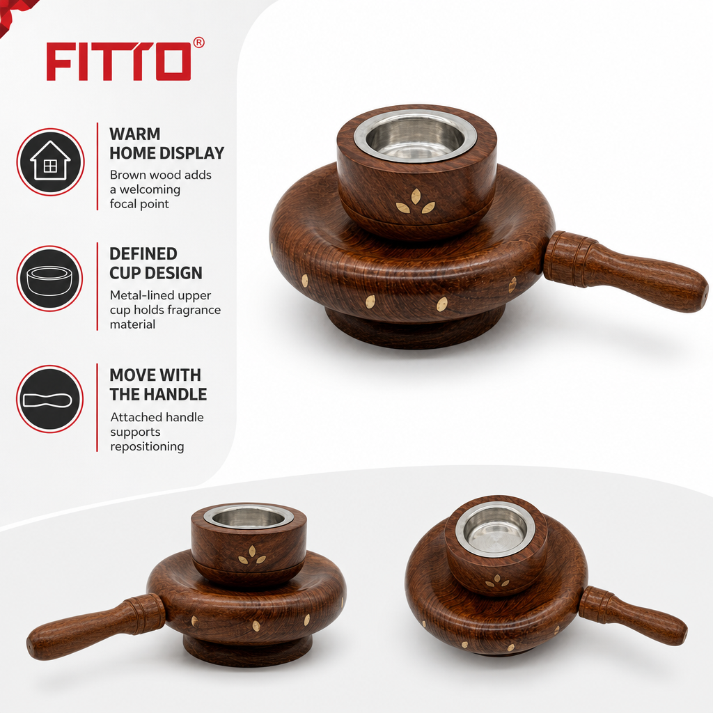 72 Pieces Wooden Incense Burner with Handle, Metal-Lined Cup, 5 Inch