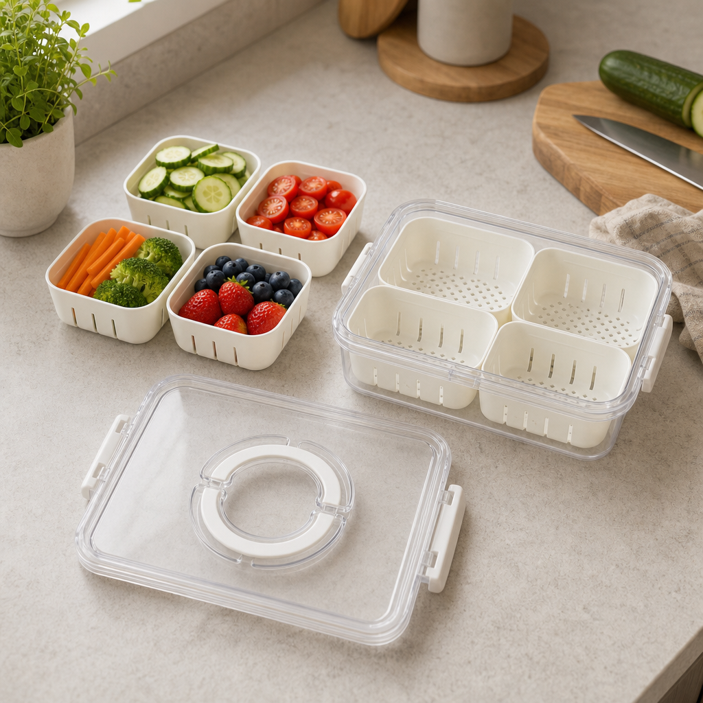 96 Pieces Food Storage Containers, Clear 4-Compartment Box with Locking Lid, 29 × 22 × 7 cm