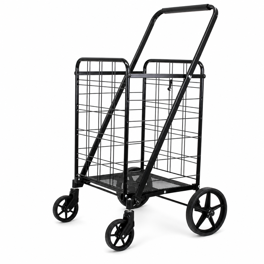 48 Pieces Black Metal Grocery Shopping Trolleys with Basket and Four Wheels, 1 Unit