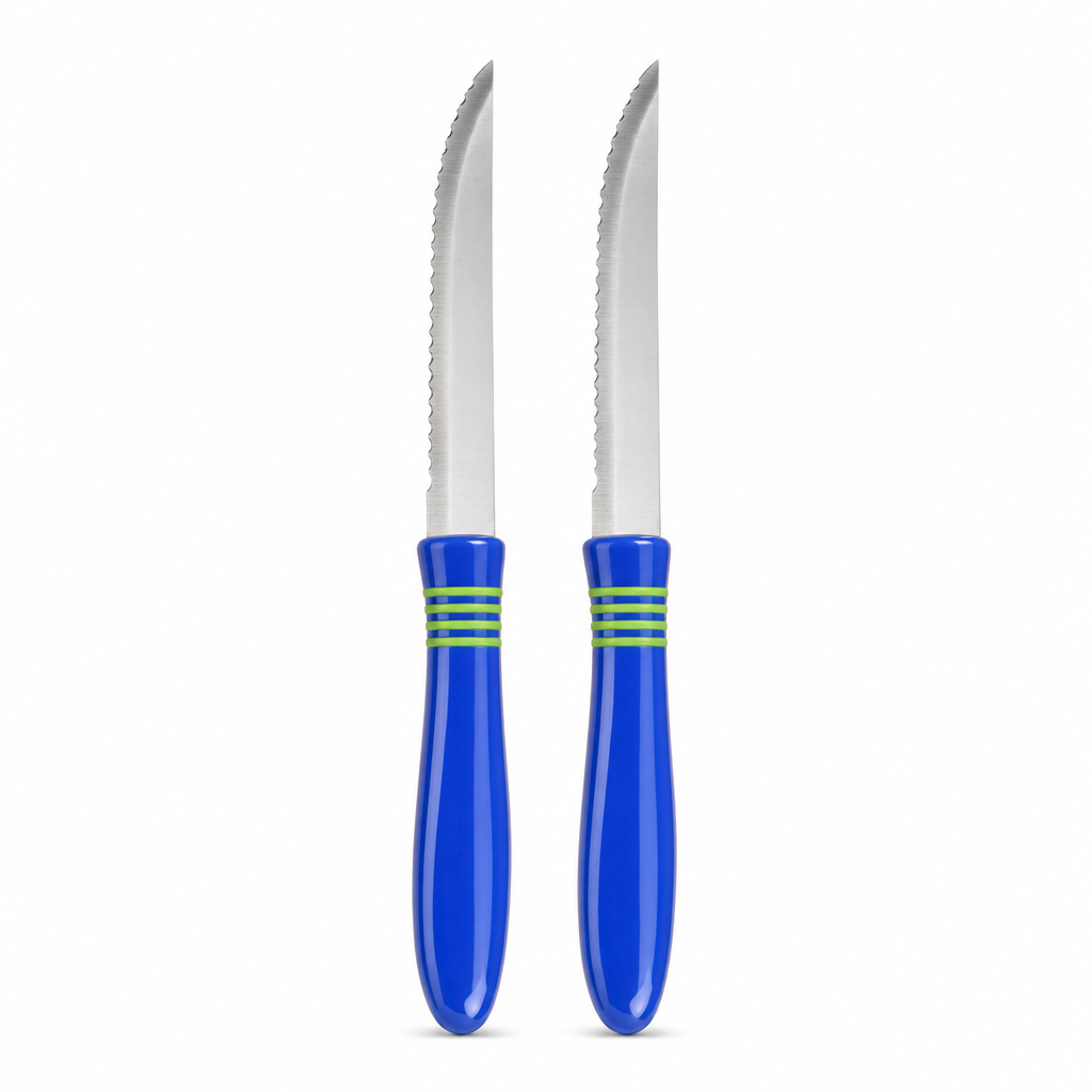 120 Pieces Kitchen Knives 4 Inch with Plastic Handle, Blue and Silver, 2 Pieces