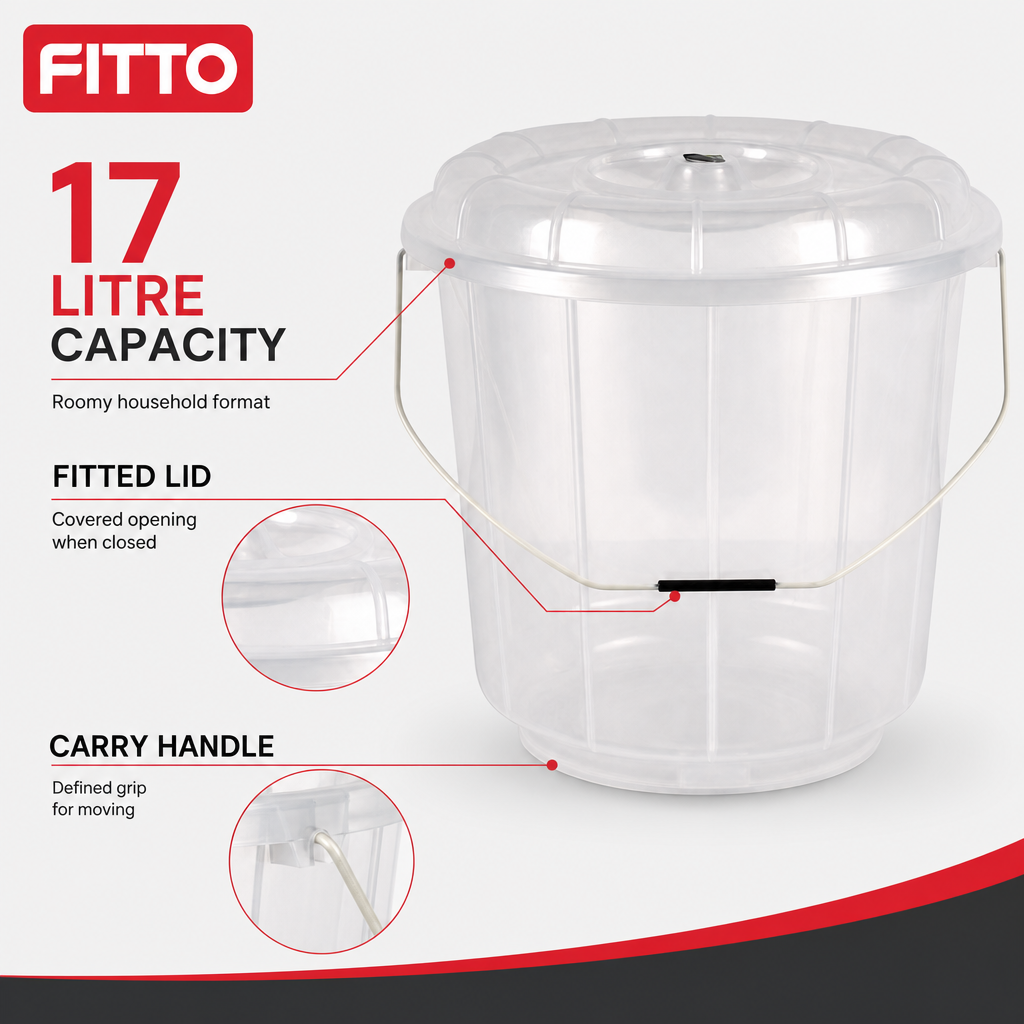 96 Pieces Transparent Plastic Bucket with Lid and Carry Handle, 17 Litre