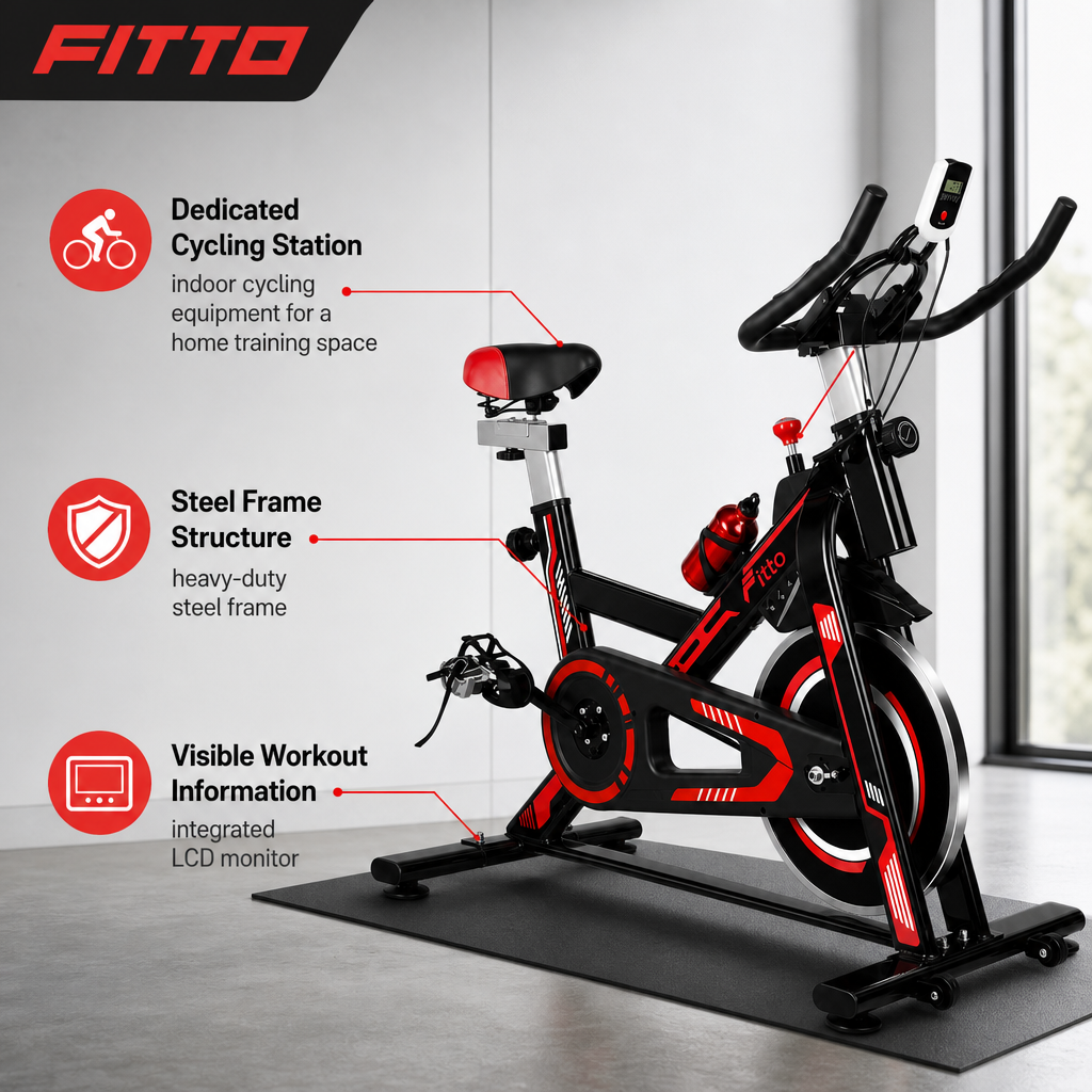 48 Pieces Spin Bikes with Heavy-Duty Steel Frame and LCD Monitor, Black and Red