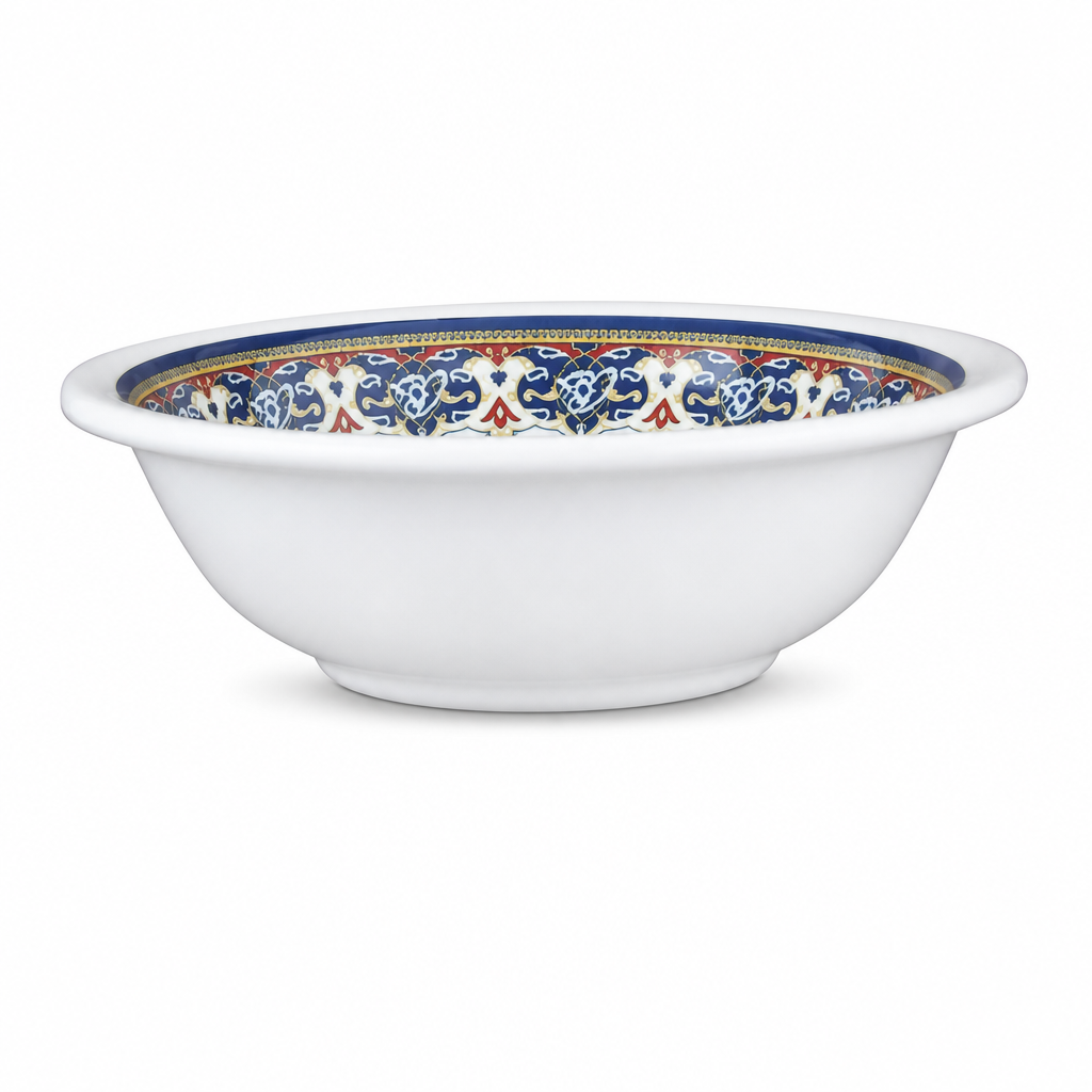96 Pieces Melamine Salad Bowl, 7 Inch, Decorative Patterned Rim, White