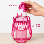 96 Pieces Sports Water Bottles with Flip Lid and Carry Strap, Pink Printed Design, 600 ml