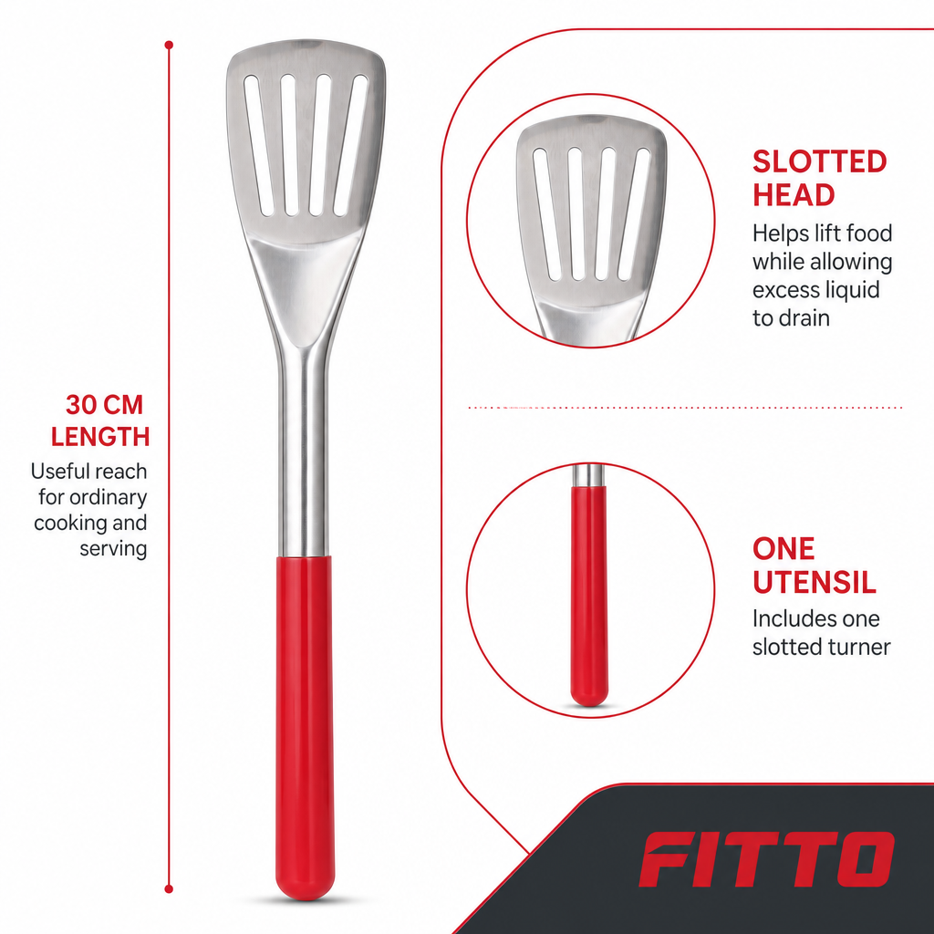 120 Pieces Stainless Steel Slotted Turner with Red Handle, 30 cm Kitchen Cooking Utensils