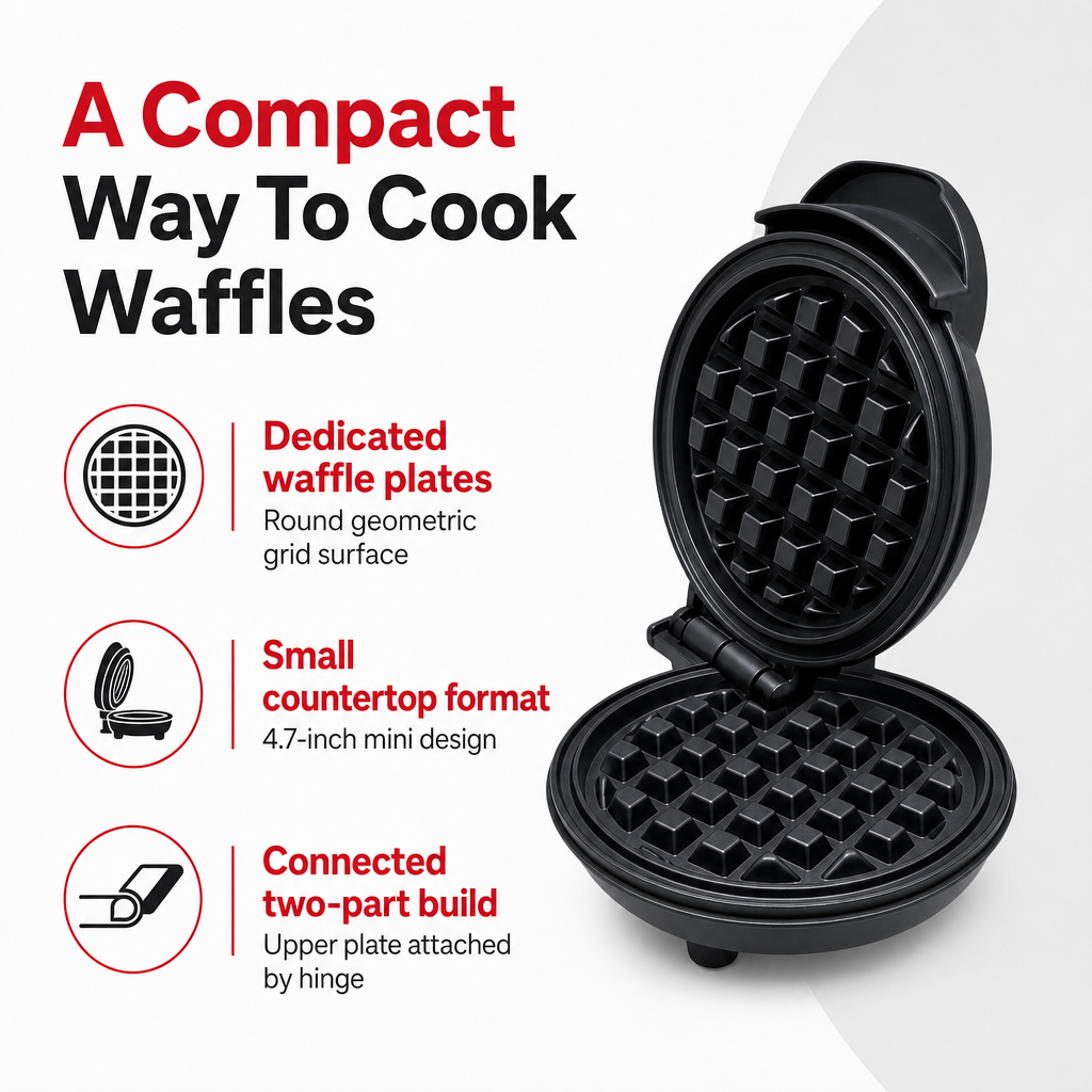 96 Pieces Mini Waffle Makers, 4.7 Inch Compact Waffle Cooking Appliance, Round Grid Plates, 1 Piece