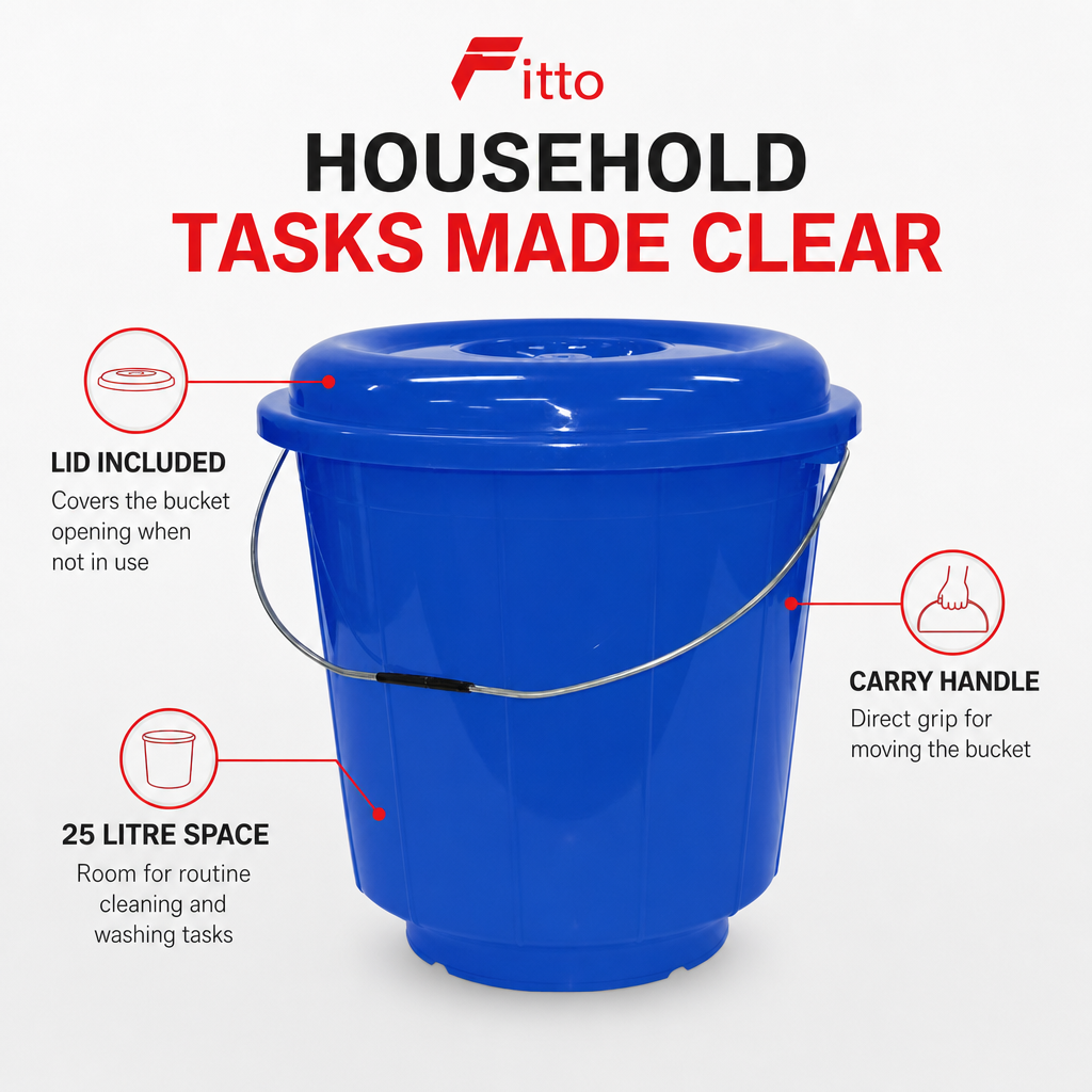96 Pieces Plastic Bucket with Lid and Carry Handle, 25 Litre, Blue