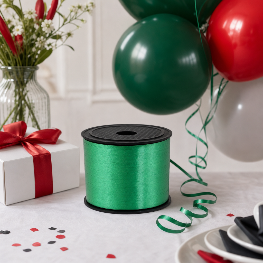 144 Pieces Balloon Ribbon Rolls, Dark Green, 5 mm x 100 yd, Single Roll for Party Decorations
