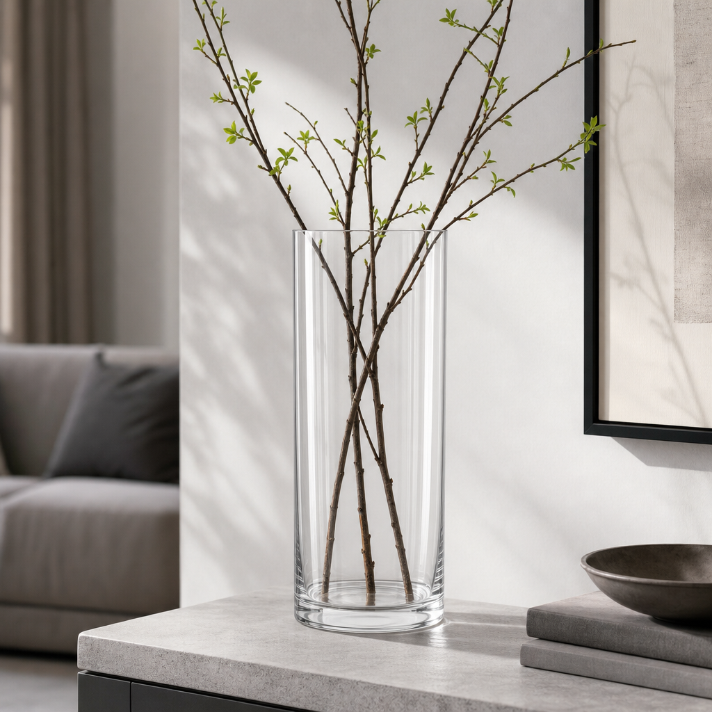 48 Pieces Tall Clear Glass Decorative Vase, Cylinder Shape, 16 x 16 x 48 cm