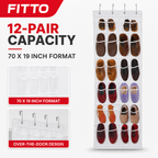 72 Pieces Over-the-Door Shoe Organizers, Clear and White, 70 x 19 Inch, 12-Pair Storage, 1 Piece