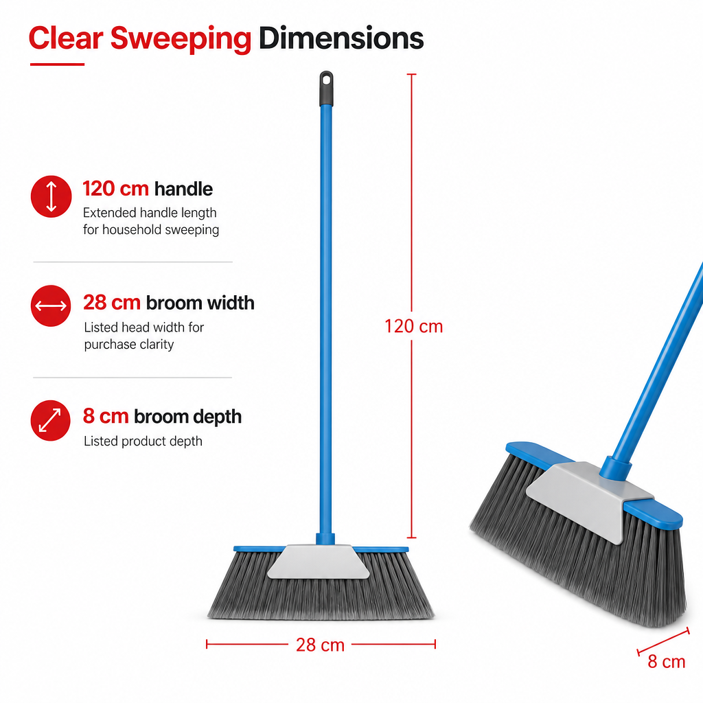 96 Pieces Angle Broom with Iron Handle, 120 cm, Assorted Colour