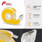 144 Pieces Crystal Clear Adhesive Tape with Dispenser, 19 mm x 25 yd, Yellow Dispenser, 1 Roll