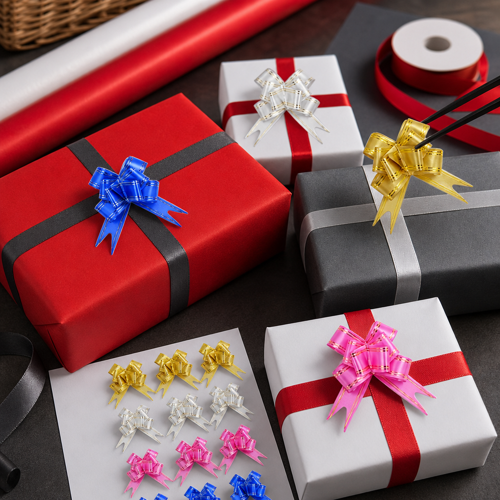 96 Pieces Pull Bows for Present Wrapping, Assorted Colours, 30 mm, Pack of 20