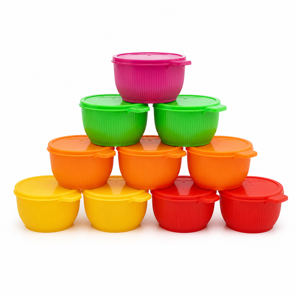 72 Pieces Plastic Food Bowls with Lids, 12-Piece Assorted Colour Set for Serving and Kitchen Use
