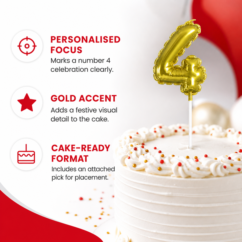 144 Pieces Gold Number 4 Birthday Cake Candle, 9 cm, Single Numeral Candle for Celebration Cakes
