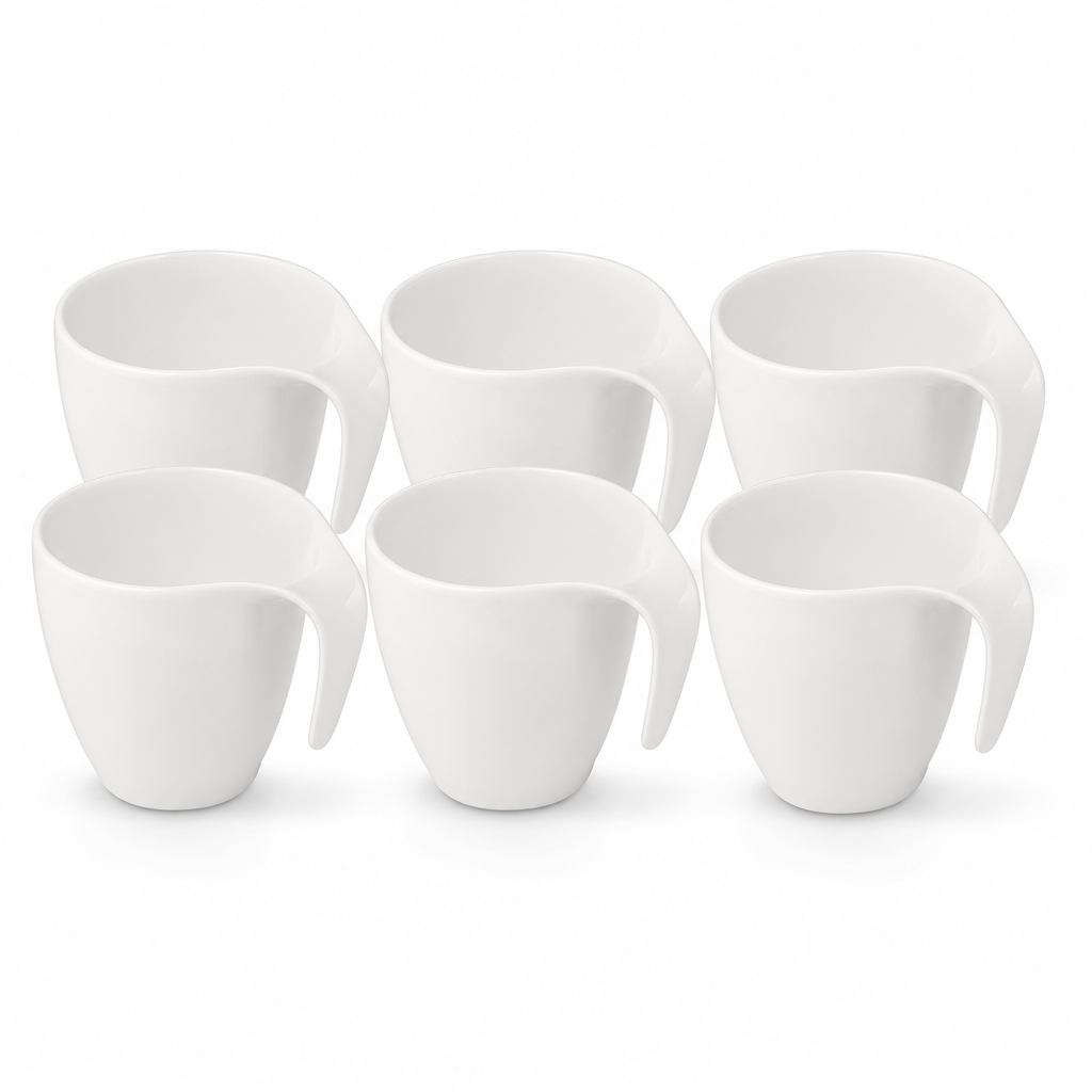 60 Pieces Ceramic Coffee Cups with Curved Handles, White, 6 Pieces