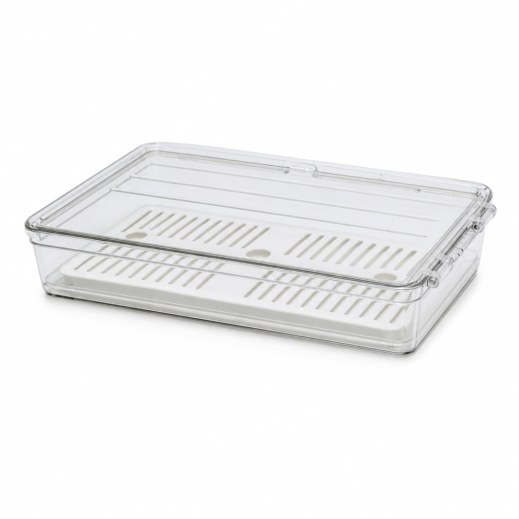 96 Pieces Clear Rectangular Food Storage Containers with Lid and Drain Insert, 27 × 15 × 5 cm