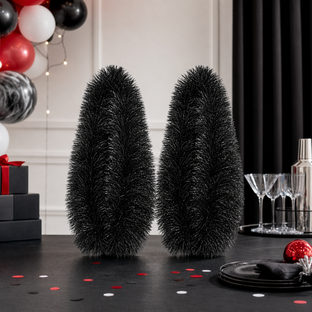 240 Pieces Black Tinsel Decoration Garland, 6 cm x 20 ft, 2 Pieces