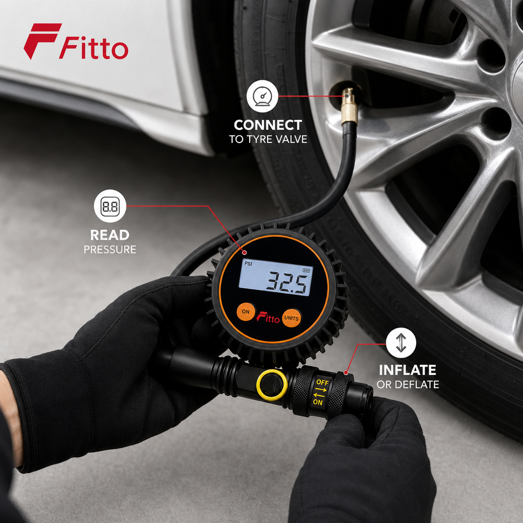 48 Pieces Digital Tyre Pressure Gauge with Inflate and Deflate Control, 0–200 PSI