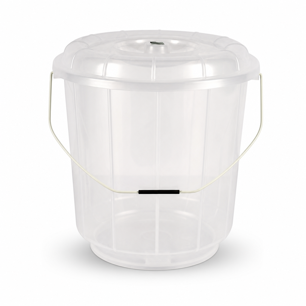 96 Pieces Transparent Plastic Bucket with Lid and Carry Handle, 25 Litre