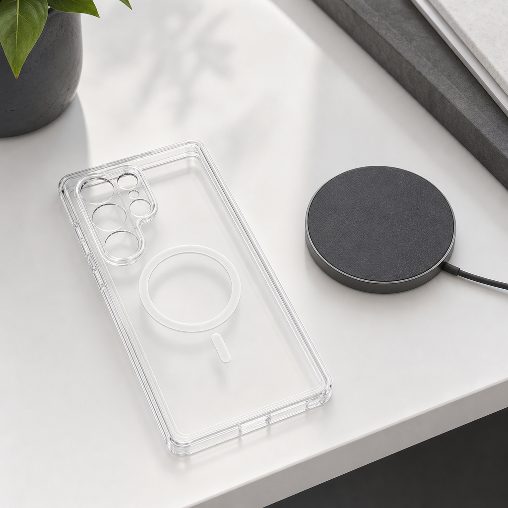 96 Pieces Crystal Clear Magnetic Phone Cases with Ring for Wireless Charging and Raised Camera Protection for S26 Ultra