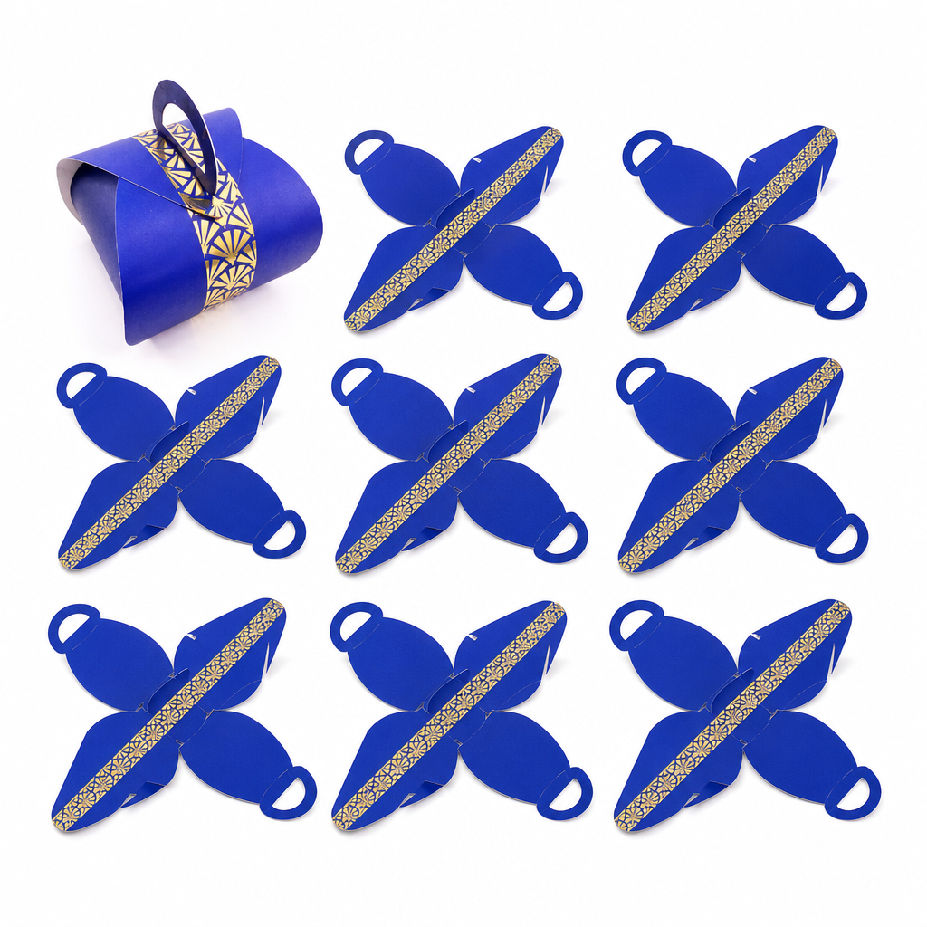 96 Pieces Blue Handled Candy Favor Boxes, 7 x 7 x 8 cm, 12 Pieces for Party Treat Presentation