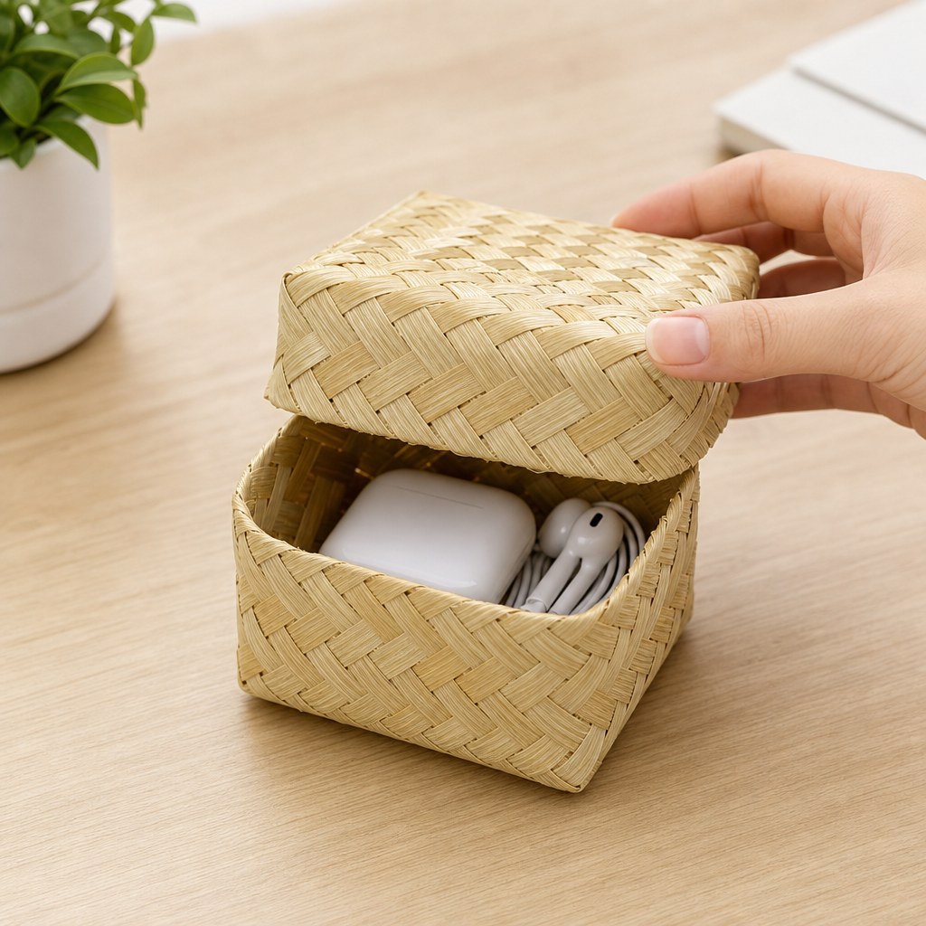 96 Pieces Handwoven Bamboo Square Storage Box with Lid, Natural Finish, 11 x 11 x 7 cm