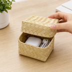 96 Pieces Handwoven Bamboo Square Storage Box with Lid, Natural Finish, 11 x 11 x 7 cm