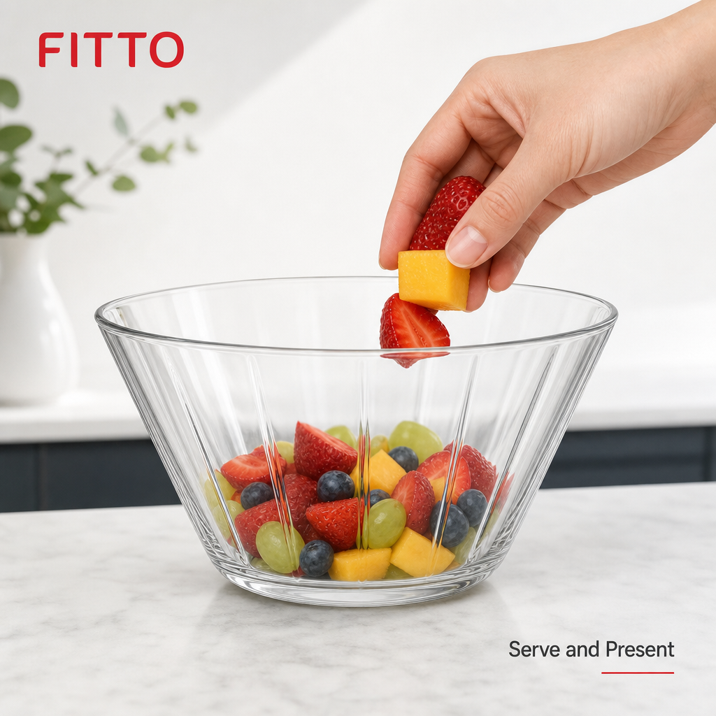 96 Pieces Ribbed Glass Serving Bowl, 228 mm, Clear, 1 Piece