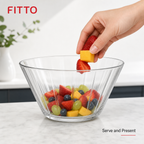 96 Pieces Ribbed Glass Serving Bowl, 228 mm, Clear, 1 Piece