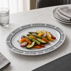 96 Pieces Melamine Wavy Oval Serving Plate, 12 Inch, Grey Geometric Border